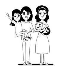 family avatar cartoon character portrait in black and white