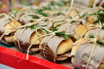 mini Italian sandwich, sandwich in standardized packaging, bakery day, mini hamburger