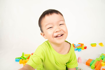 Close up Asian toddler boy smile with happy face