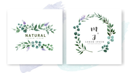 Set of Wedding invitation Card,save the date thank you card,rsvp with floral   and leaves,  watercolor style for printing, badge.vector illustration