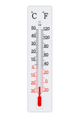 Meteorology thermometer isolated on white background. Thermometer shows air temperature minus 23 degrees celsius 