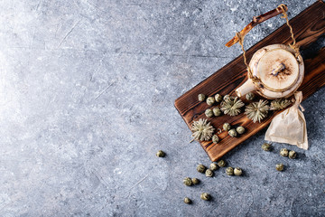 Green tea with ceramic teapot