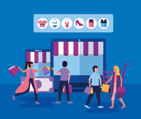 people shopping bags