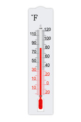 Fahrenheit scale measurement system. Thermometer for measuring air temperature isolated on white background. Air temperature plus 82 degrees fahrenheit