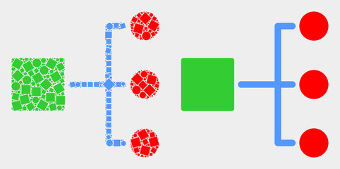 Dotted and flat hierarchy icons. Vector mosaic of hierarchy constructed of scattered square dots and round dots.