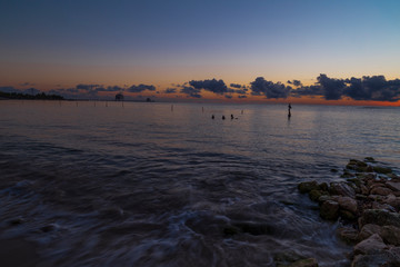 sunrise at Mahahual Caribbean beach in Costa Maya of Quintana Roo, Mexico