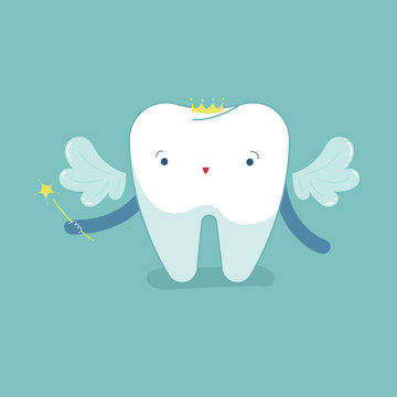 Fairy tooth, dental cartoon concept.