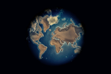 Night Earth Globe with clouds isolated on dark background.