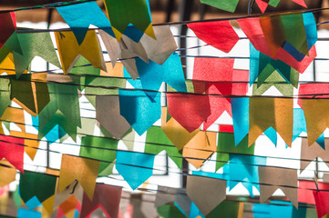 Festa Junina multicolored little flags in a Brazil's popular party in honor of St. John