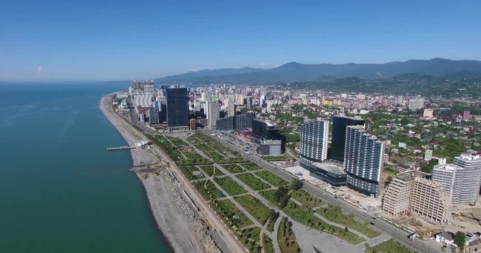 Bird-eye view of the new boulevard in Batumi. New Batumi aerial view