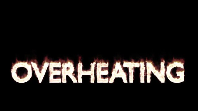 Animated burning or engulf in flames all caps text Overheating. Isolated and against black background, mask included.