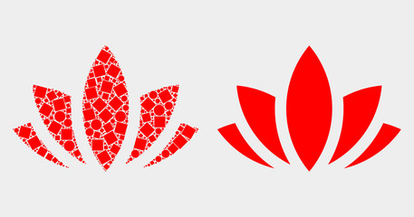 Dotted and flat lotus icons. Vector mosaic of lotus designed of irregular dots and circle dots.