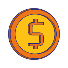 Moeny coin with cash symbol isolated blue lines