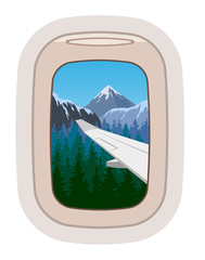Aairplane window vector traveling by plane and porthole view in flight illustration tourism set of windowpane in aircraft transport and aeroplane isolated on white background