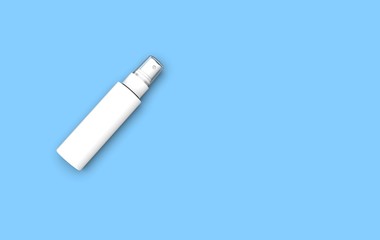 Blank white cosmetic spray bottle on color background