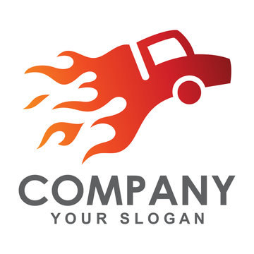 smoldering truck logo, fire car logo - Vector