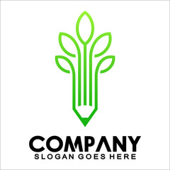 Pencil tree logo with line style, pencil or nature symbol - vector