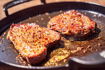 chef cooking grilled beef steak