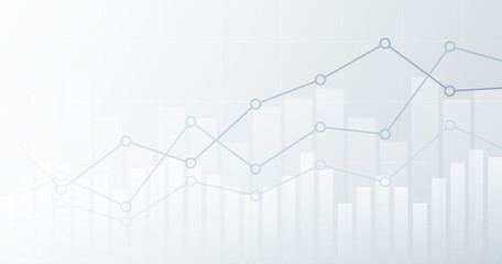 Widescreen abstract financial chart with uptrend line graph and candlestick on black and white color background