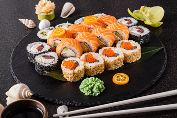 sushi on the black background