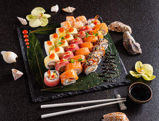 sushi on the black background