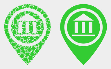 Pixel and flat museum map marker icons. Vector mosaic of museum map marker designed of scattered dots and circle dots.