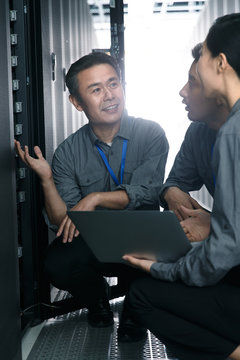 Technical personnel in the maintenance room inspection