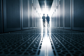 Technical personnel in machine room inspection