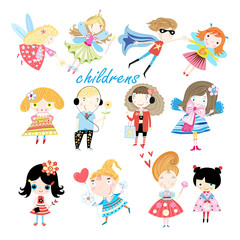 Vector set of cheerful little children