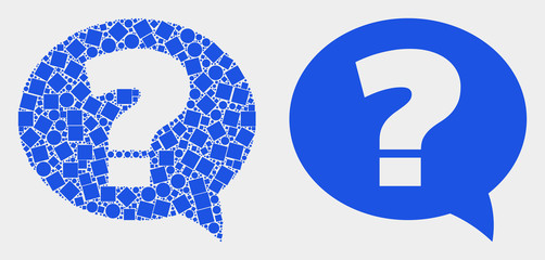 Dotted and flat question icons. Vector mosaic of question organized of irregular dots and circle dots.