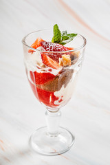 summer dessert with strawberries and chocolate