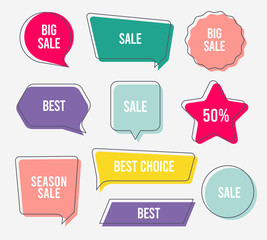 Flat design of labels, ribbon banners, Banner Web Sticker illustration.