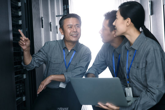 Technical personnel in the maintenance room inspection