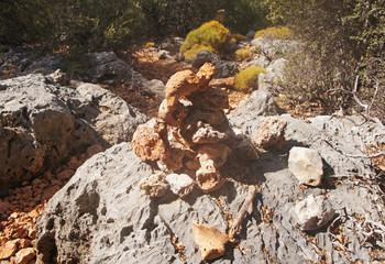 Lycian hiking and trekking trail. The road through the red sand and rocks in Turkey.
