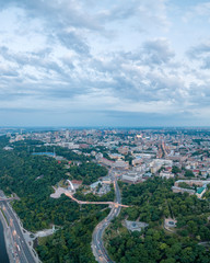 Aerial view of the new glass bridge in Kiev at night