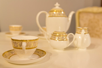 Afternoon tea set in the restaurant on the table