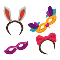 Carnival masquerade or Halloween party costume elements and masks