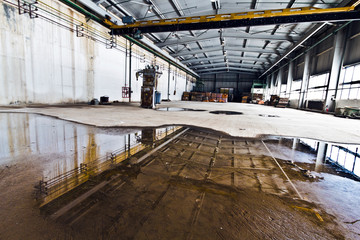 Abandoned warehouse flooded with water