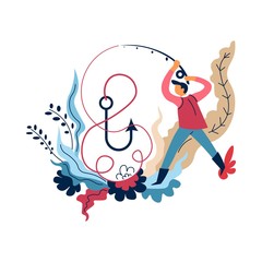 Fishing sport or hobby man with rod and hook fisherman