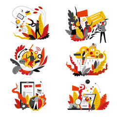 Digital marketing isolated icons abstract concept media and network