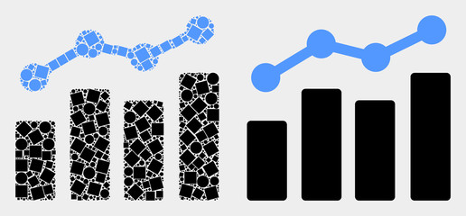 Pixel and flat trend chart icons. Vector mosaic of trend chart created of irregular square elements and circle pixels.