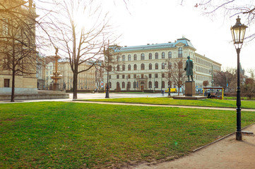 The street with ancient buildings in the center of Prague, Czech Republic