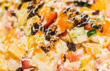 color fruit salad dessert closeup view background