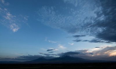 Bible mountain Ararat in Armenia with dramatic sky
