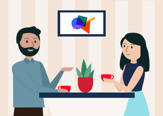 Man and woman are drinking coffee