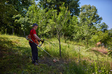 Man mowing his lawn