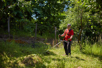 Man mowing his lawn