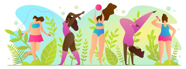 Active Sports in Summer, Vector Illustration.