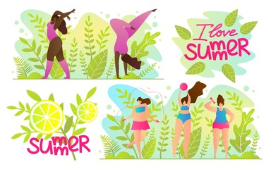 Set Advertising Flyer Inscription I Love Summer.