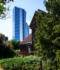 House on scyscraper background